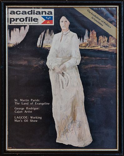 George Rodrigue, A woman in a white dress, Acadiana Profile magazine cover, signed