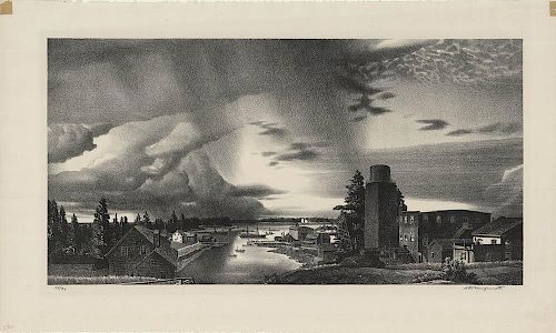 Original Wengenroth Lithograph - Maine Town, 1944.