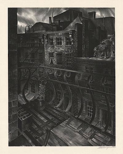 Original Wengenroth Lithograph - City Street, New York, 1933.