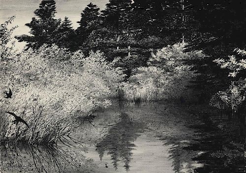 Original Wengenroth Drybrush drawing - Corbett's Pond, 1965.