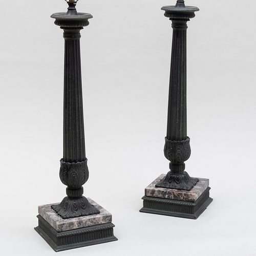 Pair of Painted Metal Columnar Lamps