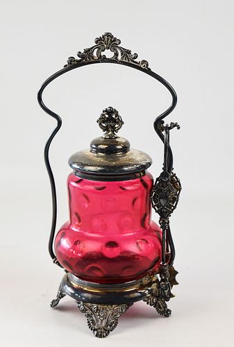CRANBERRY GLASS PICKLE CASTER 