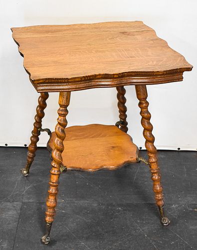OAK BALL AND CLAW BARLEY TWIST PARLOR TABLE 