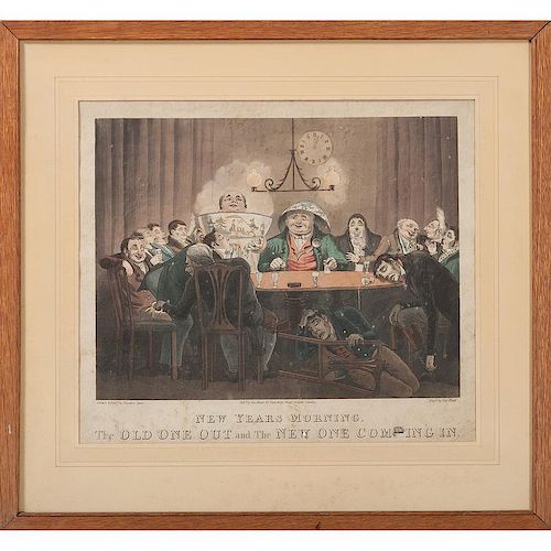New Years Morning / The Old One Out and the New One Coming In Hand-Colored Engraving by George Hunt After Theodore Lane