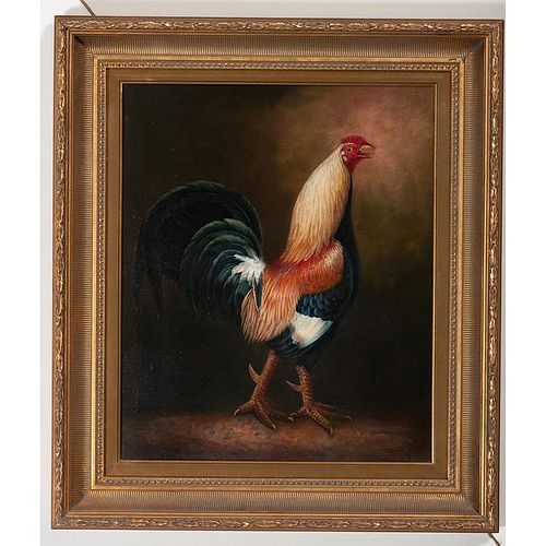 Continental Oil Painting of a Rooster