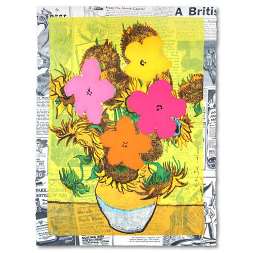 Mr Brainwash- Original mixed media on deckle edge paper "Flower and Sun"