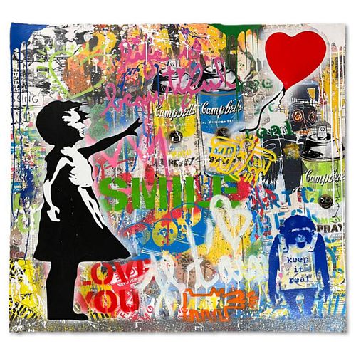 Mr. Brainwash, "Balloon Girl" Mixed Media Original, Hand Signed with Certificate of Authenticity.