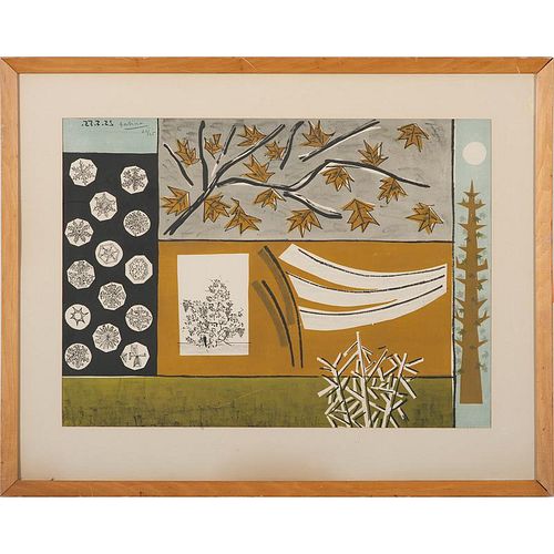 Modernist Print with Foliage Motif, Signed Galicia