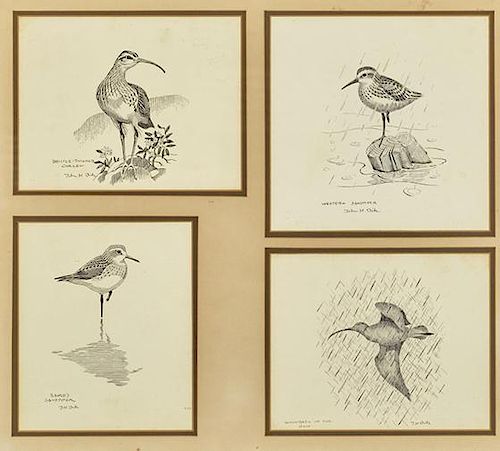 John Henry Dick (1919-2005) Four Shorebird Pen and Ink Drawings