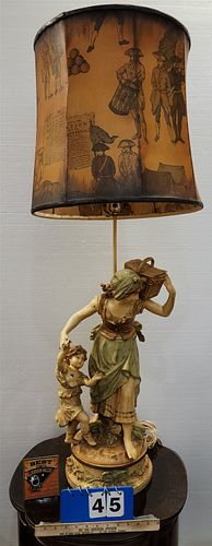 c1915 WHITE METAL GROUP SGND. AUGUST MOREAU 23" MADE INTO A LAMP 4' TOTAL