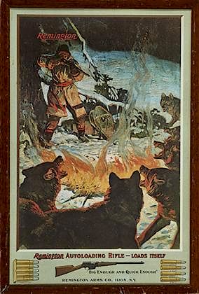 Rare Remington Arms Advertising Poster Wolves Around Campfire
