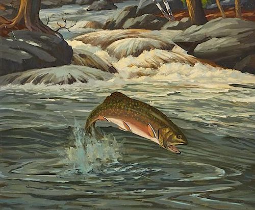 Robert S. Sleicher (b. 1927) Brook Trout - Fast Waters on the Ausable