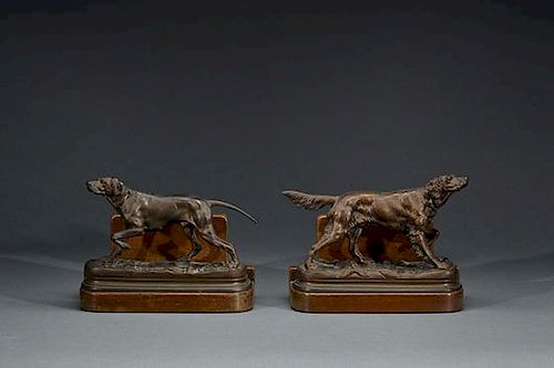 after Jules Moigniez (French, 1835-1894) Hunting Dog Book Ends