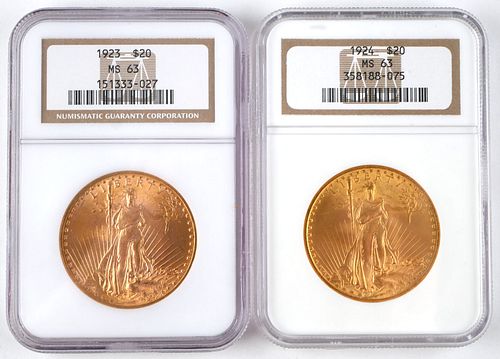 1923 1924 US $20 Gold Coins, NGC MS63