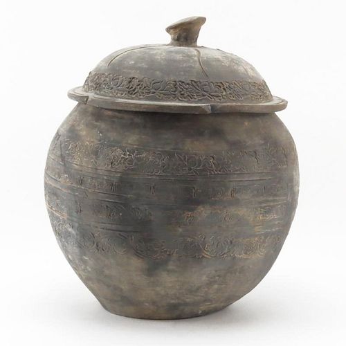 Large Chinese Han Dynasty (206BC-220AD) Incised Terracotta Bowl With Lid