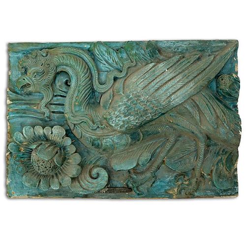 Chinese Ming Dynasty Glazed Pottery Architectural Relief Plaque