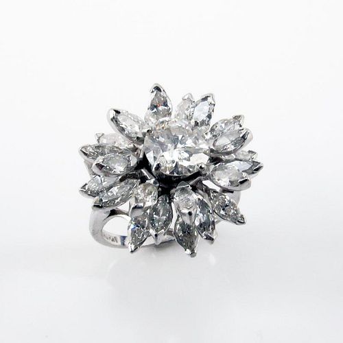 5.0 Carat TW Diamond and Platinum Cluster Ring set in the Center with a 1.33 Carat Round Brilliant Cut Diamond