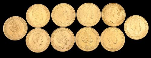 Ten Dutch Ten Guilders Uncirculated Gold Coins