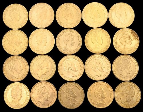 Twenty Dutch Ten Guilders Uncirculated Gold Coins