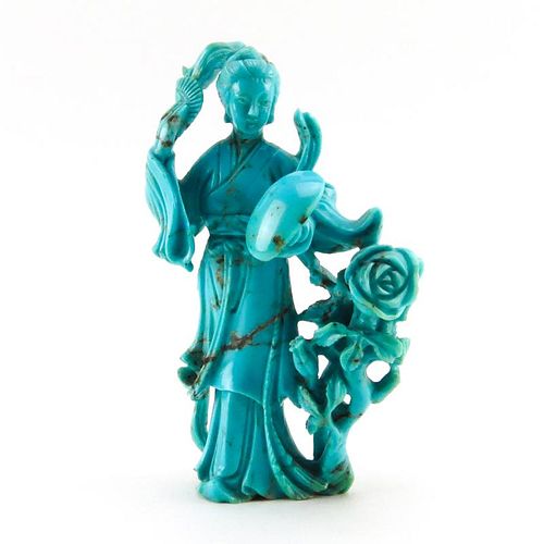 19/20th Century Chinese Carved Turquoise Guanyin Figurine