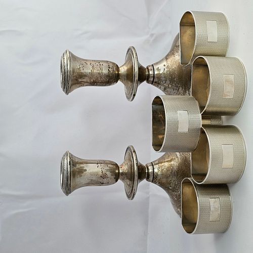 Grouping of Sterling Silver Napkin Rings and Candleholders