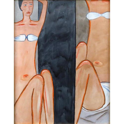 After: Jerzy Nowosielski, Polish (1923-2011) Watercolor on paper "Women In Swimsuits" Unsigned