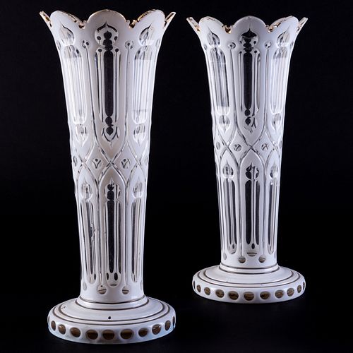 Pair of Cased Etched Glass Vases