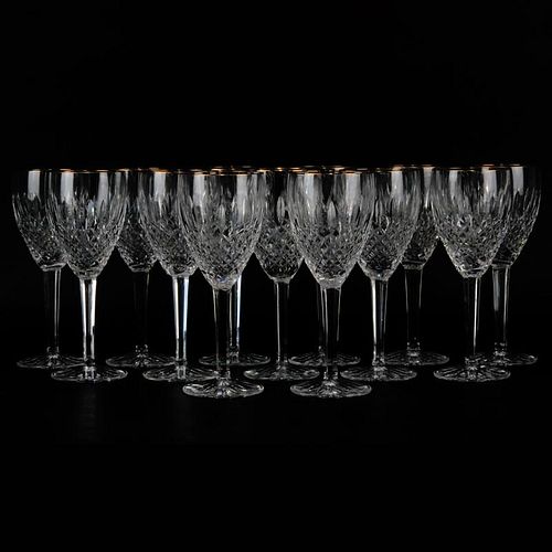 Set of Thirteen (13) Waterford "Golden Castlemaine" Crystal Water Goblets