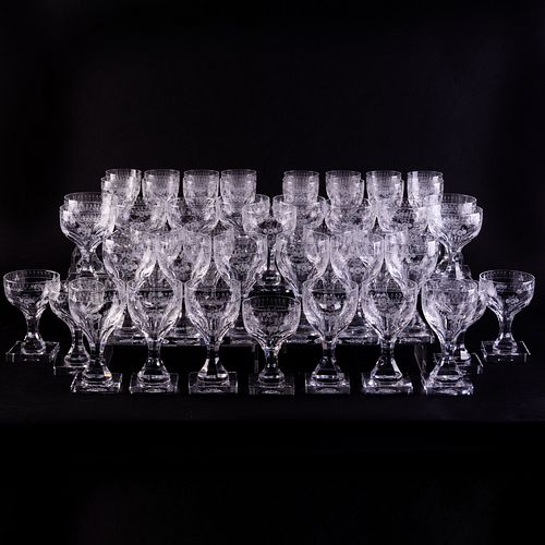 Collection of Etched Glass Stemware on Square Bases