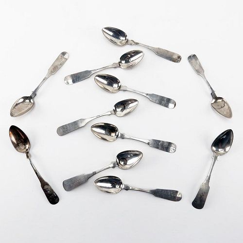 Grouping of Eleven (11) Antique to Vintage Assorted Coin Silver Teaspoons