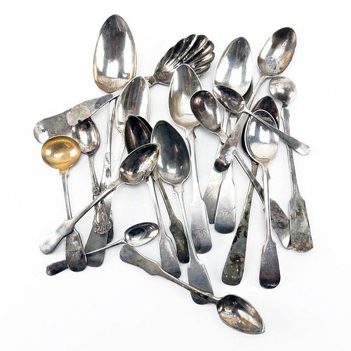 Grouping of Twenty (20) Antique to Vintage Assorted Coin Silver Spoons