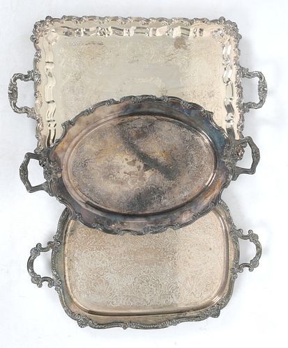 Three Good and Large Silver Plated Trays