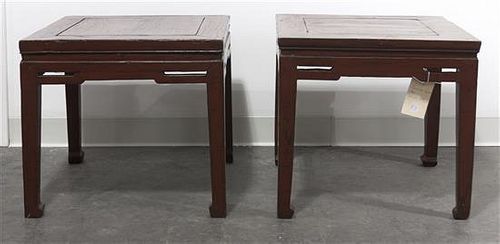 A Pair of Chinese Side Tables, Height 18 x width 20 x depth 20 inches.
