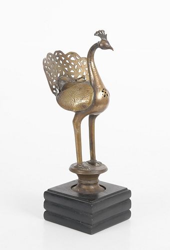 A Brass Peacock Form Incense Burner