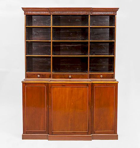 George III Inlaid Mahogany Breakfront Bookcase