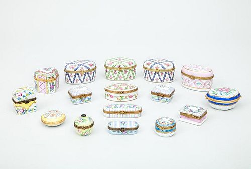 Group of Sixteen Limoges and other Porcelain Boxes