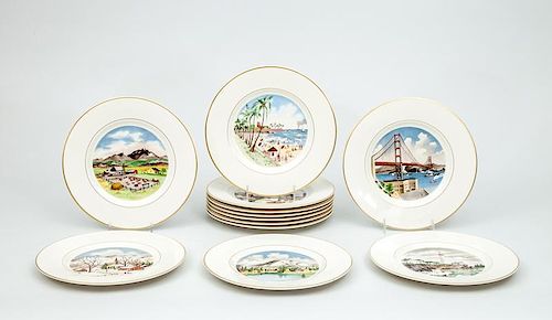 Set of Twelve Syracuse China Pictoral Plates, The American Scene by Alfred Dehn
