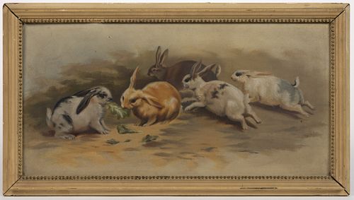 AMERICAN SCHOOL (LATE 19TH / EARLY 20TH CENTURY) PAINTING OF RABBITS