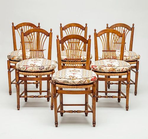 Six French Provincial Style Rush-Seat Chairs