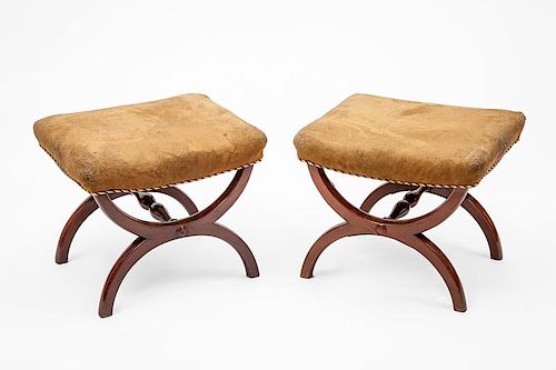 Pair of Empire Style Mahogany Curule Tabourets