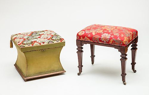 Mahogany Stool and an Upholstered Storage Ottoman