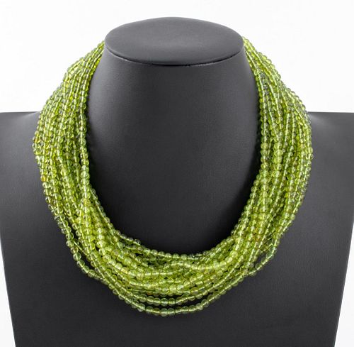 Multi-Strand Peridot Bead Necklace with14K Clasp