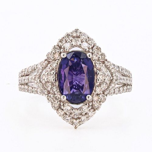 1.81ct UNHEATED Purple Sapphire and 0.77ctw Diamond Platinum Ring (GIA CERTIFIED)