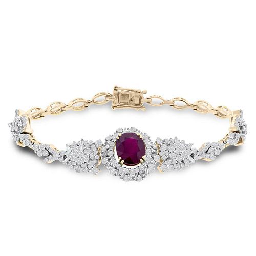 4.51ct Ruby and 3.58ctw Diamond 14KT Yellow Gold Bracelet