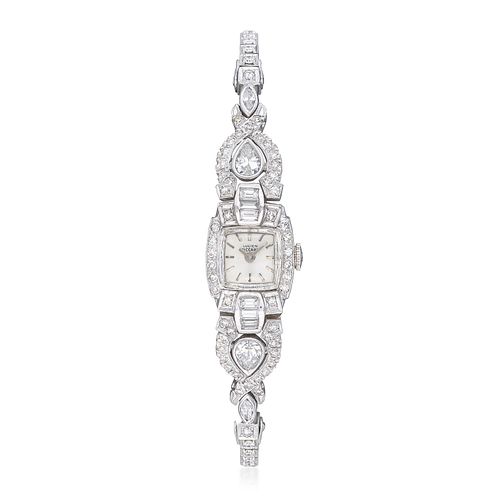 Lucien Piccard Art Deco Watch in Platinum with Diamonds