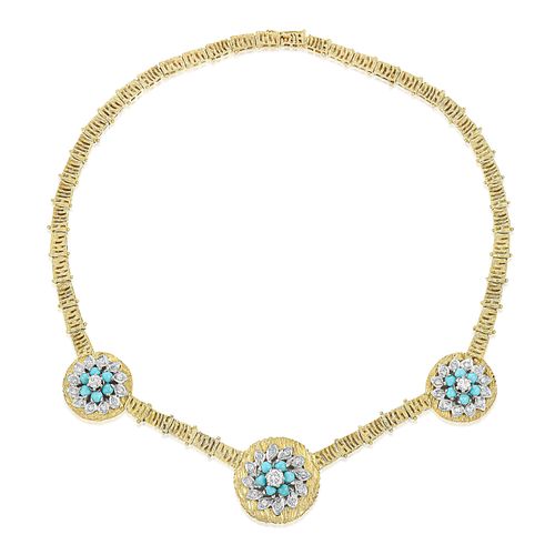 Turquoise and Diamond Gold Necklace