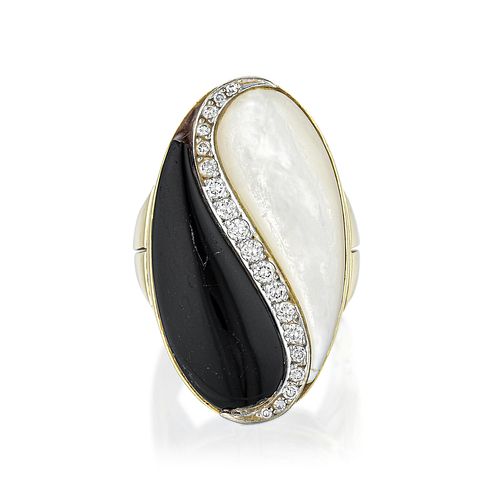 Mother of Pearl Onyx and Diamond Ring