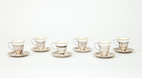 Set of Six American Silver Demitasse Cup Holders and Stands