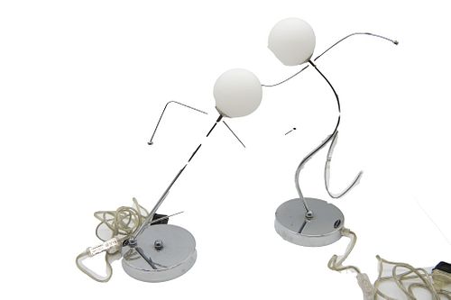 Pair of Mid Century Modern Abstract Nickel Lamps