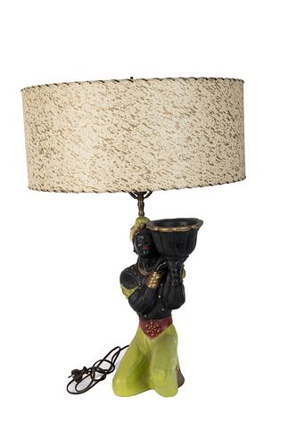 Green Two Tiered Drum Style Lamp of Nubian Dancer